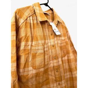 Wonderly Womens Plaid Buttoned Orange Long Sleeve Shirt Blouse Size PM